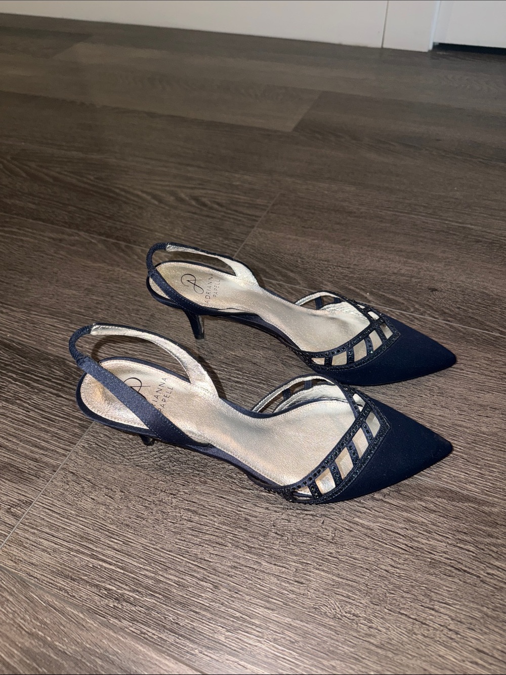 Adrianna Papell Navy Pointed Slingback Kitten Heels